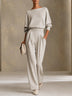 Gray Boat Neck Top & High Waist Pleated Wide Leg Pants Set