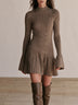 Brown Pleated Bell Sleeve Knit Mini Dress