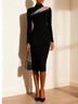 Black Rhinestone Cut Out Mock Neck Long Sleeve Midi Dress