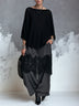 Black Loose Knit Top & Lace Patchwork Wide Leg Pants Set