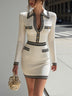 White Contrast Trim Collared Ribbed Knit Mini Dress