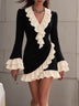 Black Contrast Mini Dress With Cream Satin Ruffles