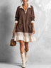 Brown Colorblock Collared Striped Patchwork Ruffled Mini Dress