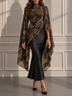 Asymmetric Floral Top And Black Satin Skirt Two-piece Set