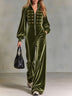 Olive Green Velvet Wide-leg Jumpsuit With Gold Buttons