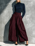 Navy Blue Turtleneck Top And Burgundy Pleated Wide Leg Pants Set