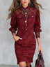 Burgundy Faux Suede Lace Patchwork Shirt Mini Dress