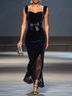Black Velvet Bow Lace Sleeveless Mermaid Maxi  Dress
