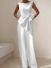 White Boat Neck Sleeveless Side Bow Wide Leg Jumpsuit