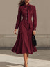 Burgundy Faux Suede Bow Neck Belted Midi Dress