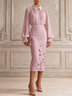 Pink Chiffon Pleated Blouse And Lace Jacquard Skirt Set