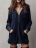 Navy Waffle Knit Half Zip Hooded Mini Sweatshirt Dress
