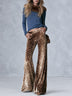 Blue Top And Leopard-print Velvet Trousers Set With Faux-fur Collar
