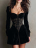 Black Velvet Corset Gold Print Mini Dress
