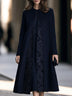 Navy Lace Panel Single-Button Fit And Flare Midi Coat