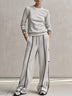 Light Grey Stripe Trim Sweatshirt And Cargo Wide Leg Pant Set