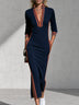Navy Orange Zip-Front Maxi Dress With Side Slit