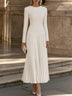 Elegant White Boat-neck Pleated Drop-Waist Maxi Dress