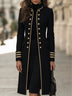 Black Double-breasted Military Coat With Braided Trim And Gold-tone Buttons