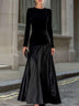 Black Velvet And Satin Long-Sleeve A-Line Maxi Dress