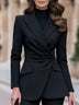 Black Asymmetric Draped Wrap-Front Tailored Blazer