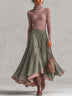 Dusty Pink Turtleneck Top & Sage Green Layered Maxi Skirt Two-Piece Set