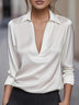 Solid Color Satin V-neck Long-sleeved Casual Shirt