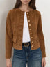Brown Suede Single-breasted Cropped Jacket