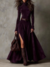 Dark Brown Faux Suede Turtleneck Long Sleeve Slit Maxi Dress（Including belt）