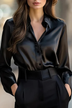 Satin Solid Color Long-sleeved Elegant Casual Shirt