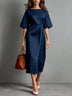 Linen Boat Neck Tie Loose Dress
