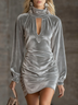 Velvet High-neck Cutout Ruched Mini Dress
