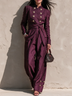 Burgundy Double Breasted Linen Pant Suit With Waist Tie