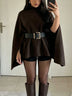 Brown Stand Collar Cape Top