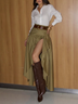 White Shirt & Olive Green Irregular Ruffle Maxi Skirt Set