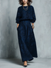 Navy Textured Long Sleeve Top & Maxi Skirt Two-Piece Set