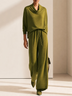 Olive Green Cowl Neck Long Sleeve Wide Leg Pants Set