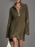 Olive Green Half Zip Long Sleeve Mini Dress