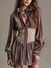 Vintage Dusty Rose Brown Pleated Mini Dress with Lace Detail