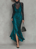 Teal Draped Maxi Dress & Lace Long Sleeve Top Two-Piece Set