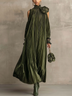 Olive Green Pleated Maxi Dress With Floral Shoulder Detail
