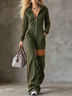 Navy Hooded Zip-Up Jumpsuit with Orange Stripe Detail