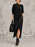 Elegant Black Contrast Trim Asymmetrical Midi Dress