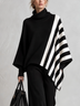 Black & White Striped Oversized Turtleneck Knit Top