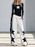 Navy Star Print Long Sleeve Top & Wide-Leg Pants Set