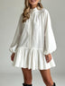 White High Neck Button Detail Mini Dress