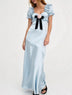 Romantic Light Blue Ruffle Puff Sleeve Bow Detail Maxi Dress