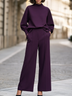 Elegant Purple Long Sleeve Top and Wide Leg Pants Two-Piece Set