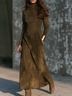 Elegant Brown Long Sleeve High Neck Maxi Dress with Flattering A-Line Silhouette