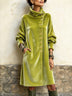 Elegant Olive Green Button Front Long Sleeve Coat with High Neck and Pockets